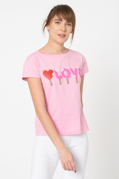 Love Moschino Tricou cu decolteu la baza gatului si imprimeu text contrastant Femei