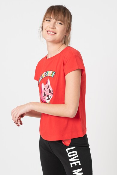 Love Moschino Tricou cu decolteu la baza gatului si broderie text Femei