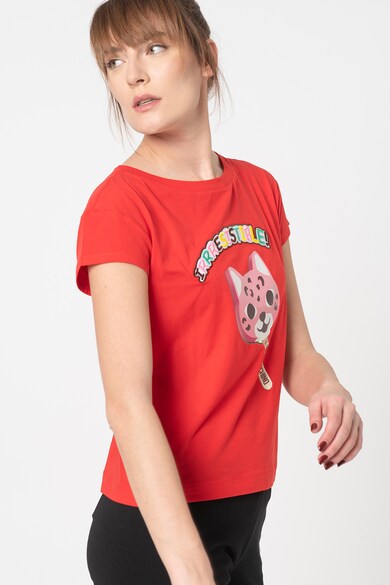 Love Moschino Tricou cu decolteu la baza gatului si broderie text Femei