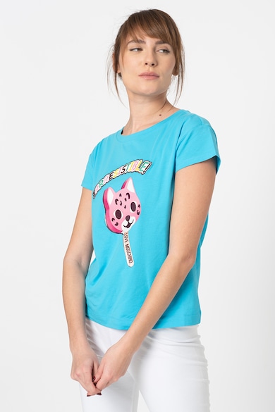 Love Moschino Tricou cu decolteu la baza gatului si broderie text Femei