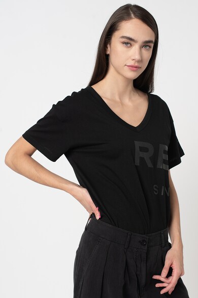 Replay Tricou cu decolteu in V si logo Femei