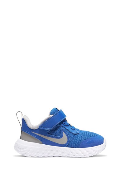 Nike Pantofi sport texturati cu banda velcro, Revolution 5, Albastru Fete