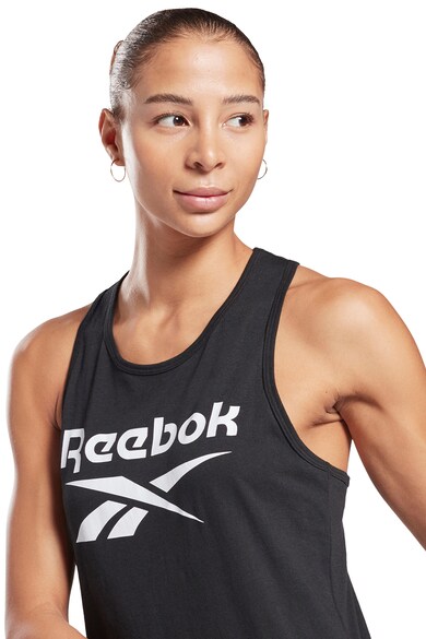 Reebok Top cu imprimeu logo si spate decupat, pentru fitness Identity Femei