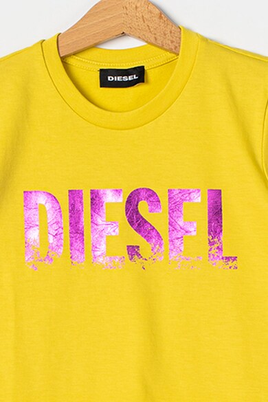 Diesel Tricou cu decolteu la baza gatului si imprimeu logo metalizat Fete
