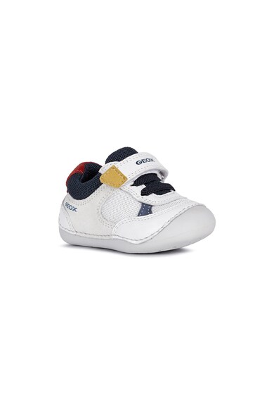 Geox Pantofi sport din piele si piele intoarsa cu inchidere velcro si insertie din plasa Fete