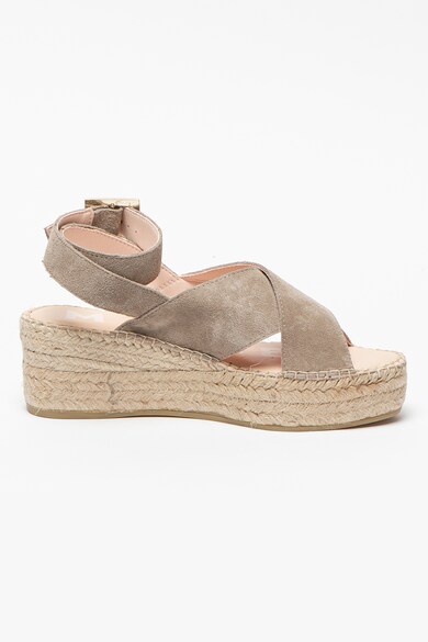 Manebi Sandale tip espadrile de piele intoarsa cu talpa wedge Femei