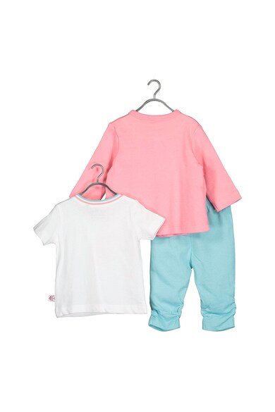 Blue Seven Set 3 piese cu tricou, cardigan si pantaloni, fete, cu imprimeu maritim, Roz/Albastru aqua/Alb Fete