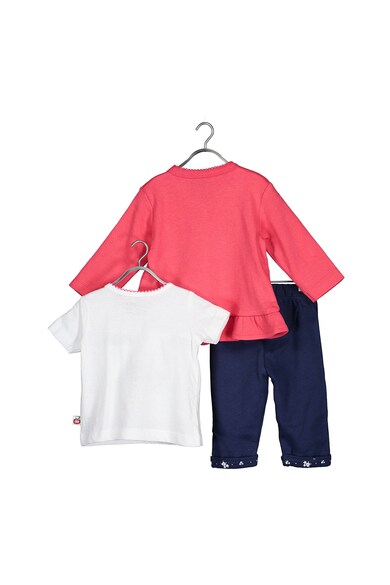 Blue Seven Set 3 piese cu tricou, cardigan si pantaloni, fete, cu imprimeu mere, Rosu/Alb/Bleumarin Fete