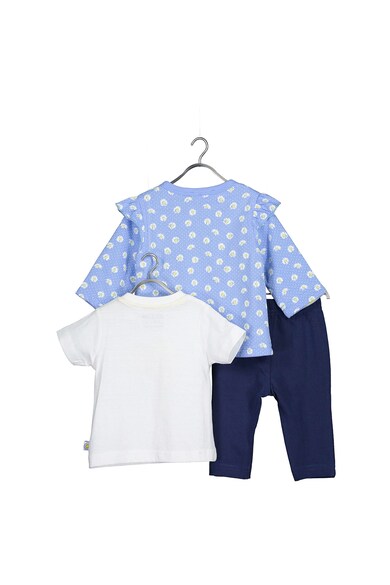 Blue Seven Set 3 piese cu tricou, cardigan si pantaloni, de bumbac, fete, cu imprimeu, Albastru/Alb/Galben Fete