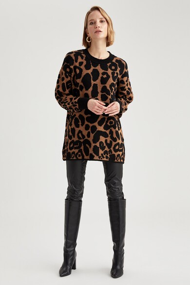 DeFacto Pulover cu animal print si design lung Femei