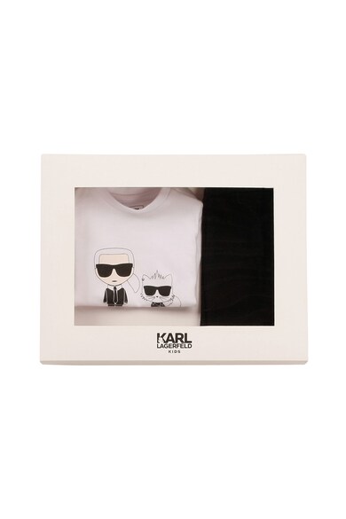 Karl Lagerfeld Set de pantaloni scurti si tricou cu imprimeu logo - 2 piese, Alb/Negru Baieti