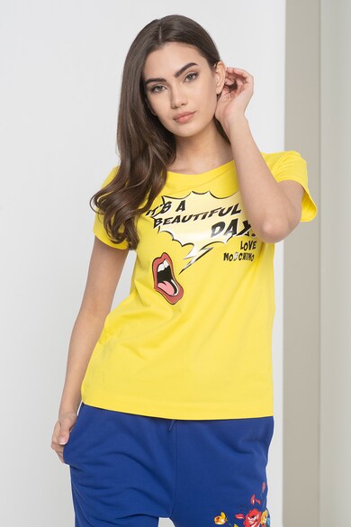 Love Moschino Tricou cu decolteu la baza gatului si imprimeu grafic Femei