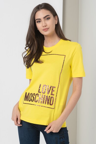 Love Moschino Tricou cu decolteu la baza gatului si imprimeu stralucitor Femei