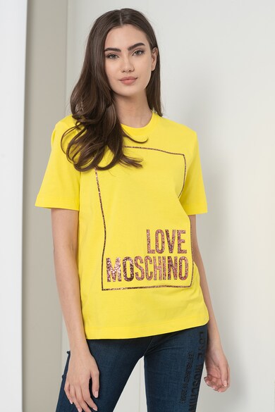 Love Moschino Tricou cu decolteu la baza gatului si imprimeu stralucitor Femei