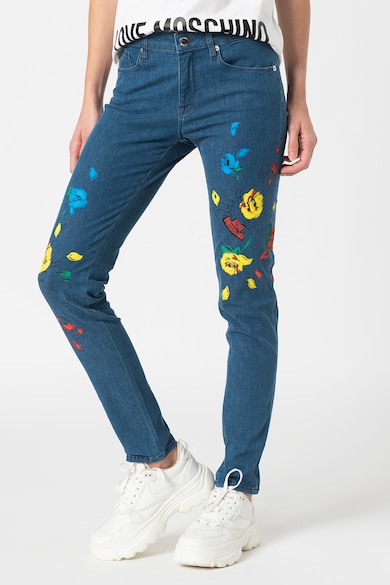 Love Moschino Blugi skinny cu talie joasa si imprimeu floral Femei