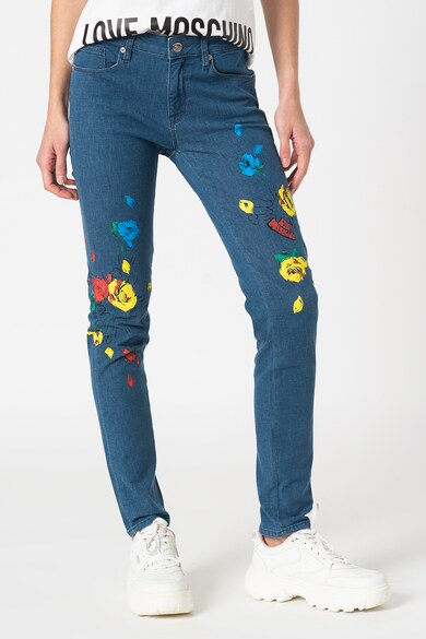 Love Moschino Blugi skinny cu talie joasa si imprimeu floral Femei