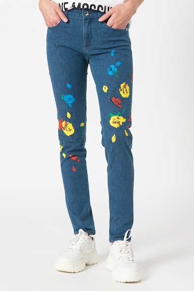 Love Moschino Blugi skinny cu talie joasa si imprimeu floral Femei