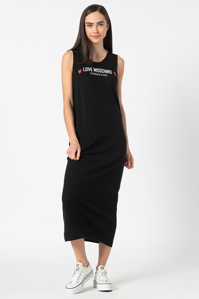 Love Moschino Rochie midi din amestec de bumbac si matase cu logo Femei