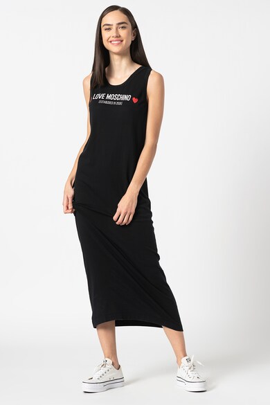 Love Moschino Rochie midi din amestec de bumbac si matase cu logo Femei