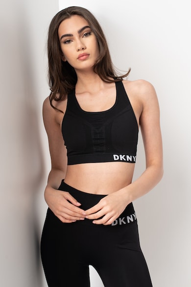 DKNY Bustiera cu logo si spate decupat, pentru fitness Femei