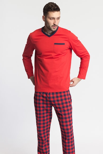 Sofiaman Карирана пижама Nature с шпиц и джоб на гърдите Мъже
