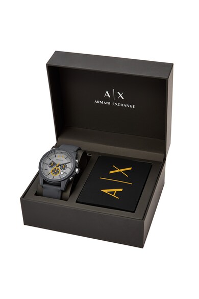 ARMANI EXCHANGE Set de ceas cronograf cu o curea din silicon si portcart Barbati