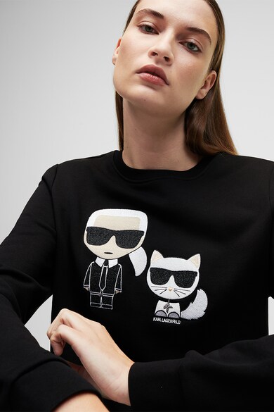 Karl Lagerfeld Bluza sport din bumbac organic cu aplicatii Karl si Choupette Ikonic Femei