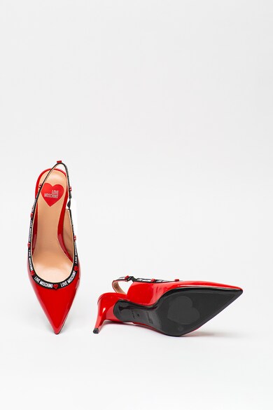 Love Moschino Pantofi slingback de piele lacuita cu benzi logo Femei