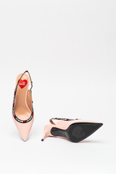 Love Moschino Pantofi slingback de piele lacuita cu benzi logo Femei