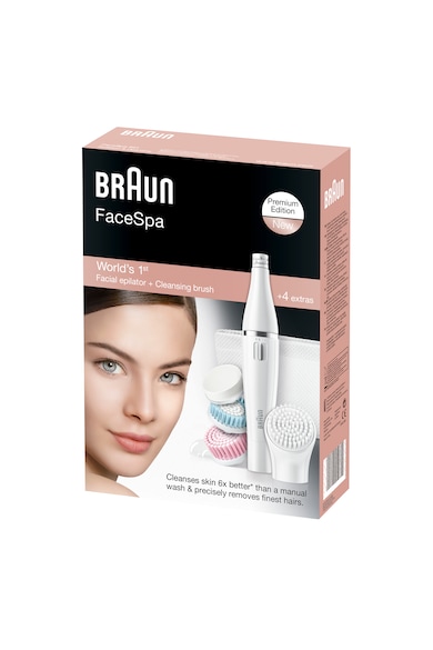 Braun Epilator Facial  Face SE851 Editie Premium, 10 prinderi, 4 perii diferite, Wet&Dry, Gentuta, Alb Femei