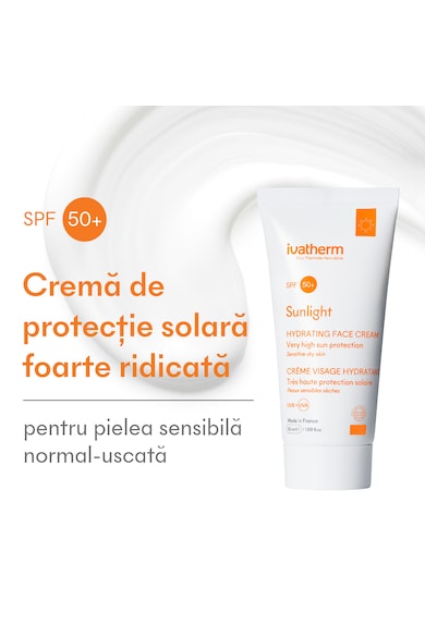 Ivatherm Sunlight SPF 50+ Fényvédő krém arcra, Érzékeny és száraz bőrre, 50 ml női