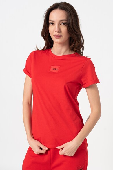 HUGO Вталена тениска с контрастно лого Жени