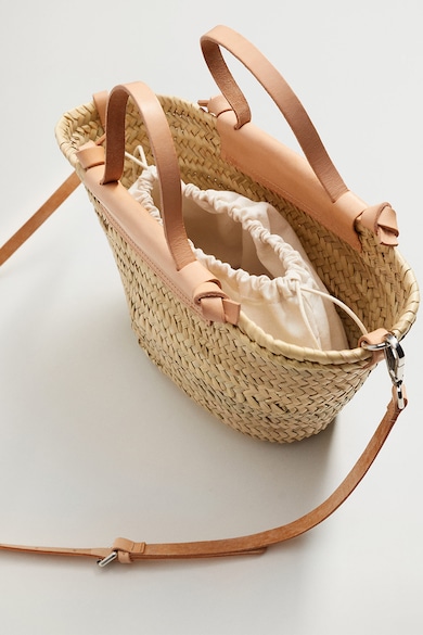 Mango Сламена чанта Ibiza с плетен дизайн и кожа Жени