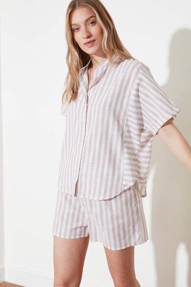 Trendyol Pijama de bumbac cu pantaloni scurti si model in dungi Femei