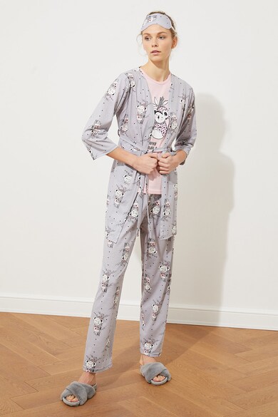 Trendyol Set de halat si pijama cu imprimeu - 3 piese Femei