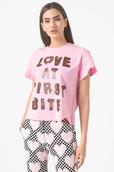 Love Moschino Tricou de bumbac cu imprimeu text Femei