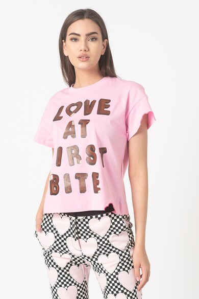 Love Moschino Tricou de bumbac cu imprimeu text Femei