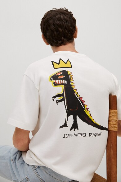 Mango Tricou cu decolteu la baza gatului si motive brodate Basquiat Barbati