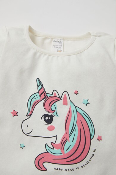 DeFacto Set de tricou si colanti, cu imprimeu Unicorn, 2 piese, Alb/Corai Fete