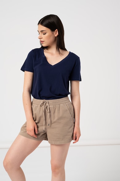 Tricou din bumbac organic cu decolteu in V - Bleumarin