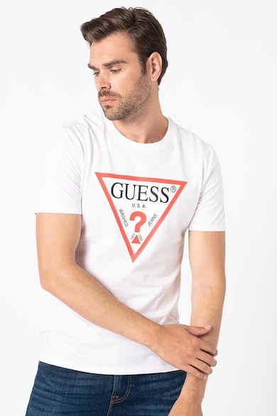 GUESS JEANS Tricou slim fit cu decolteu la baza gatului si imprimeu logo triunghiular Barbati