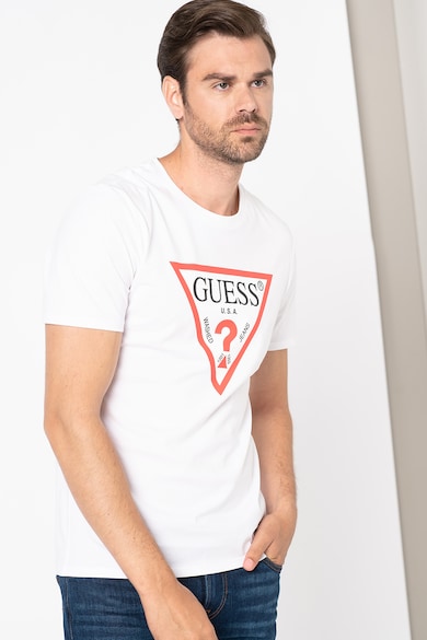 GUESS JEANS Tricou slim fit cu decolteu la baza gatului si imprimeu logo triunghiular Barbati