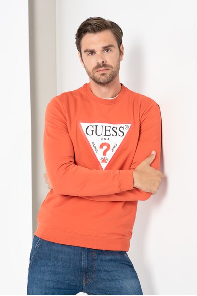 GUESS JEANS Bluza sport slim fit cu decolteu la baza gatului si imprimeu logo triunghiular Barbati