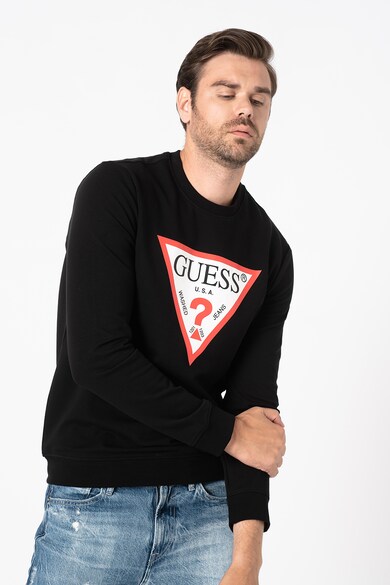 GUESS JEANS Bluza sport slim fit cu decolteu la baza gatului si imprimeu logo triunghiular Barbati