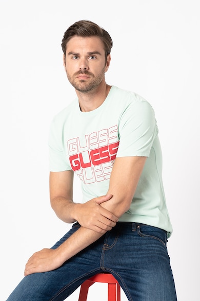 GUESS JEANS Tricou cu decolteu la baza gatului si imprimeu logo Barbati