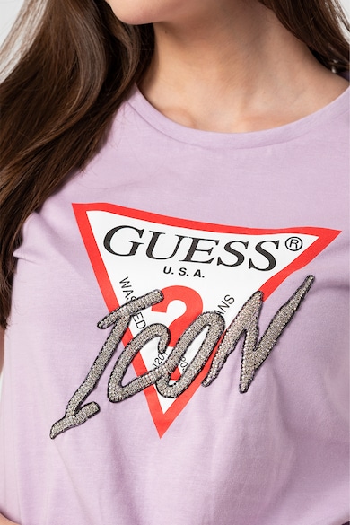 GUESS JEANS Tricou cu decolteu la baza gatului si strasuri Femei