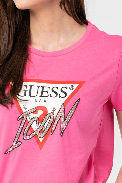 GUESS JEANS Tricou cu decolteu la baza gatului si strasuri Femei