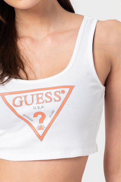 GUESS JEANS Top crop slim fit cu imprimeu logo Femei