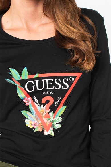 GUESS JEANS Bluza de bumbac cu maneci lungi si imprimeu logo Femei