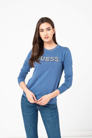 GUESS JEANS Pulover slim fit cu logo din strasuri Femei